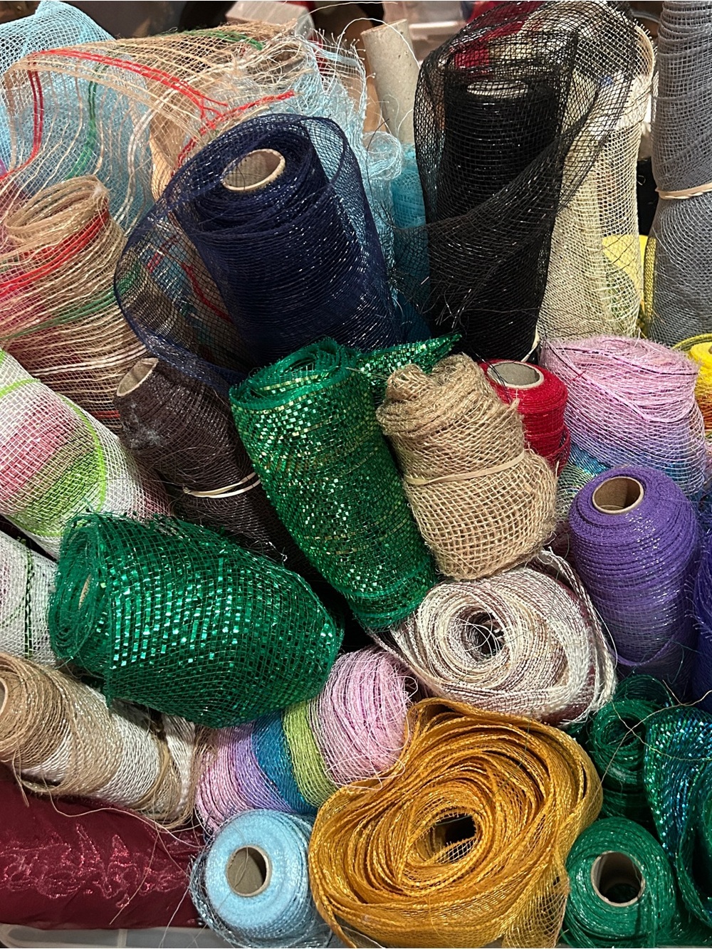 Huge Deco Mesh Lot Bulk Wreath Ribbon Craft Supplies Destash Holiday DIY Foil